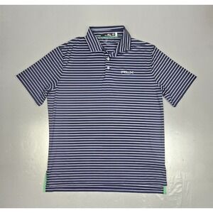 Rlx Ralph Lauren Polo Golf Shirt Mens XL Blue White Striped ShortSleeve